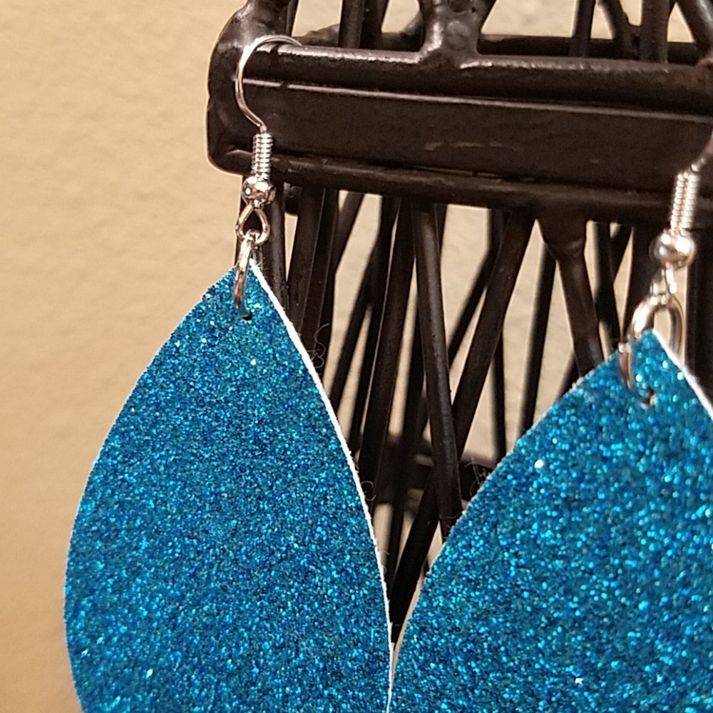 Fine Glitter Faux Leather Earrings - Picture 2 of 3